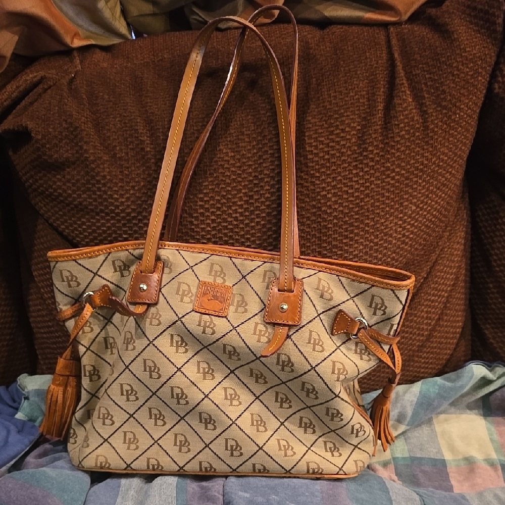 Dooney & Bourke Brown and Tan Diamond Pattern Tote